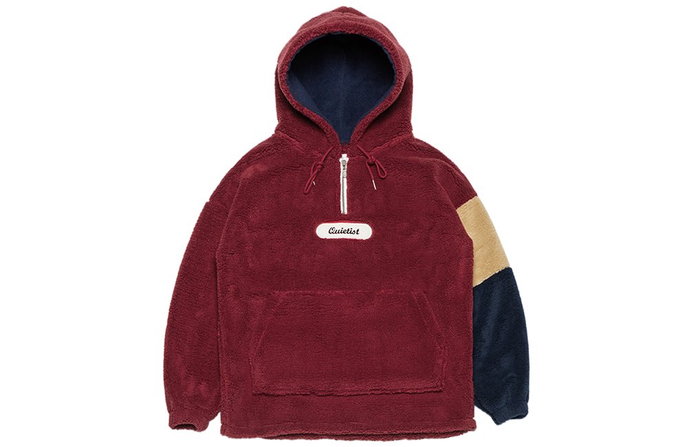 Color-block Fleece Pull-over Parka (red)