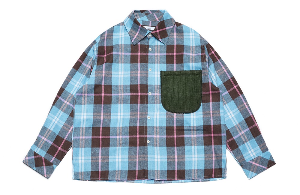 Knit Pocket Check Shirts (blue)