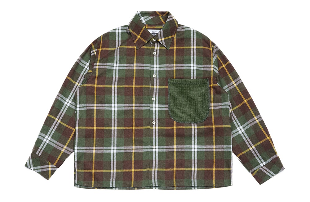 Knit Pocket Check Shirts (khaki)